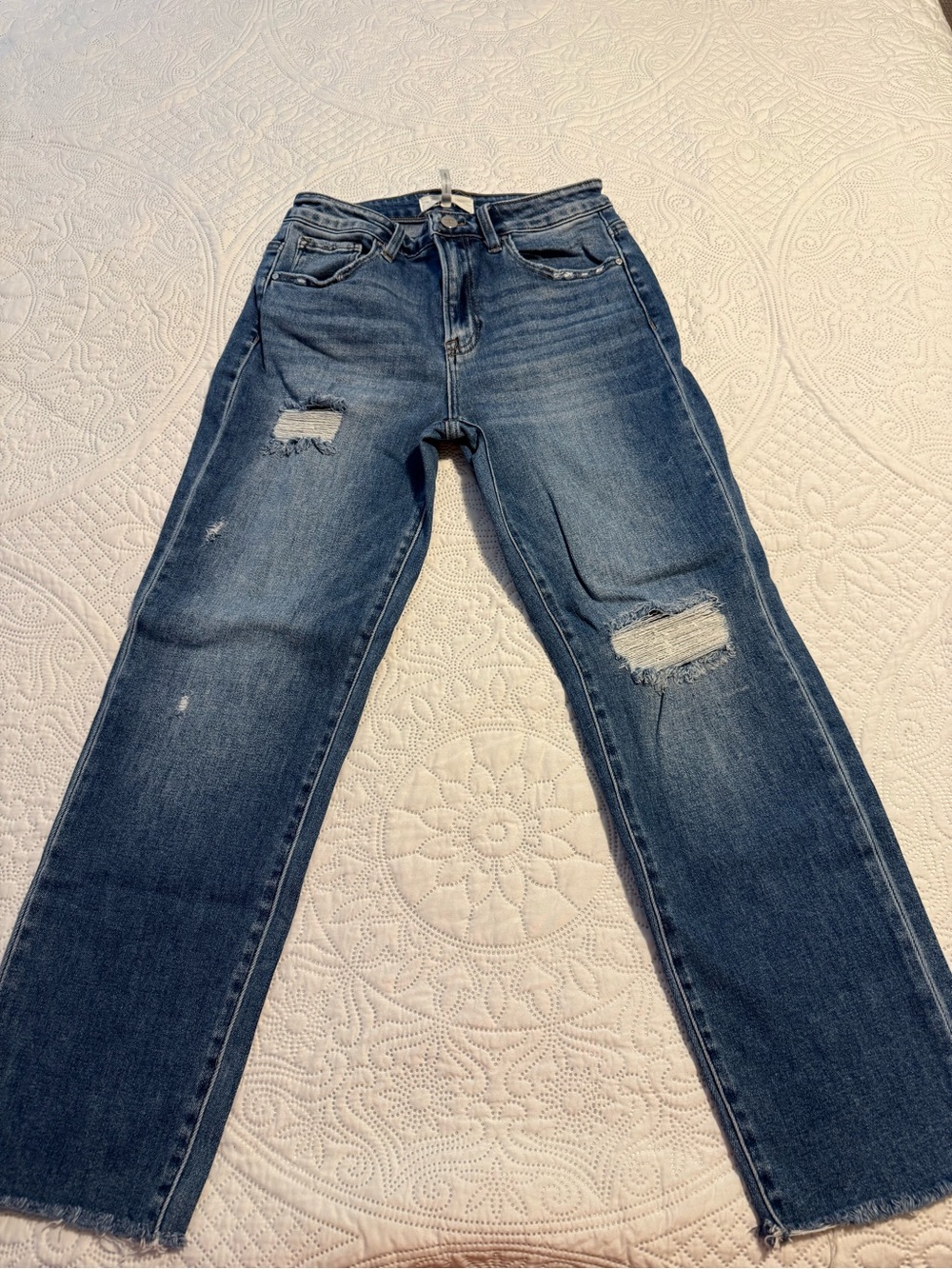 Women's Distressed Dark Blue Bootcut Jeans